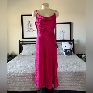 NWT Lulus Pink Satin Jacquard Cowl dress